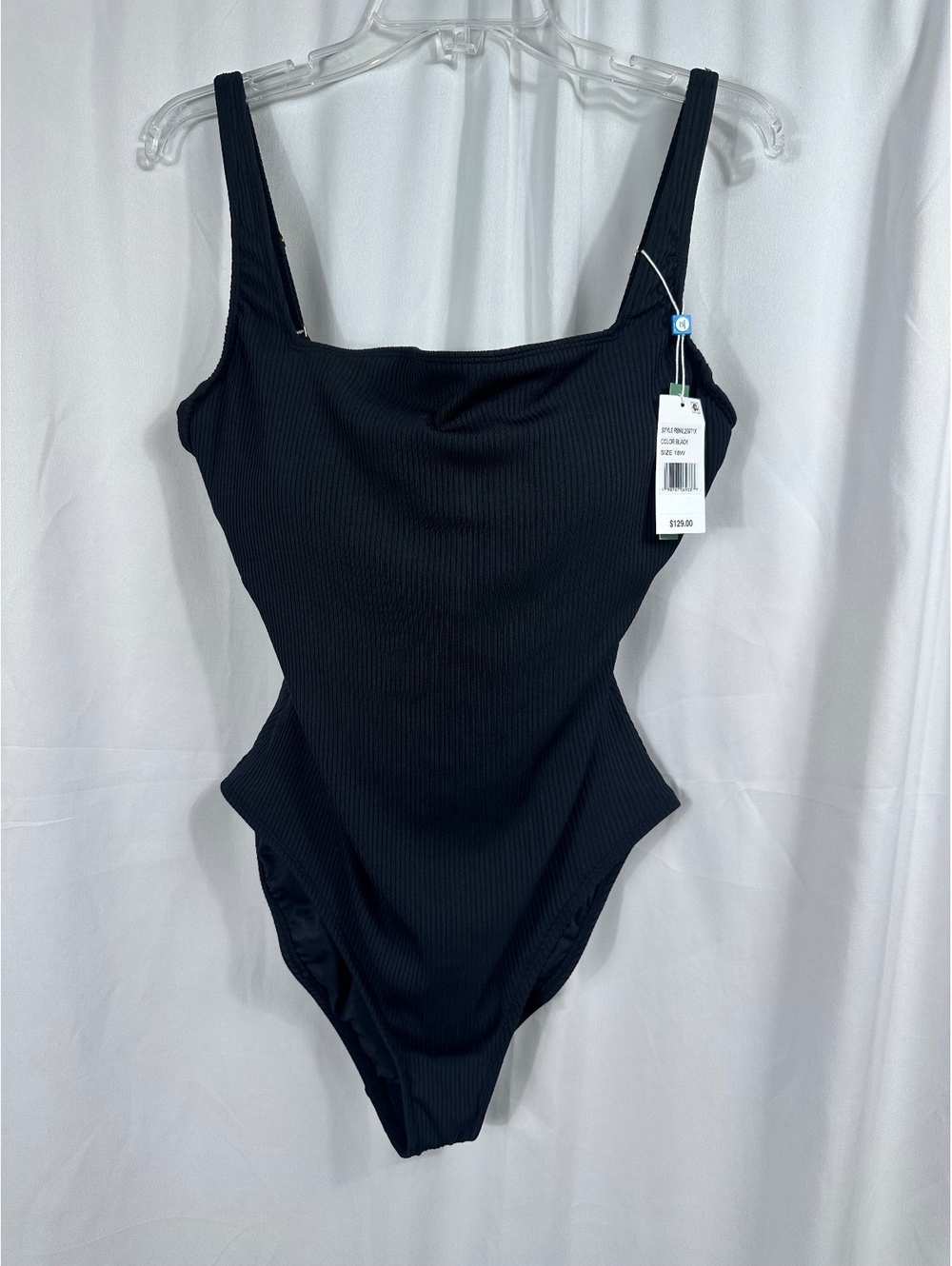 Bleu Rod Beattie Women's Black Ribbed One Piece Swimsuit Size 18W